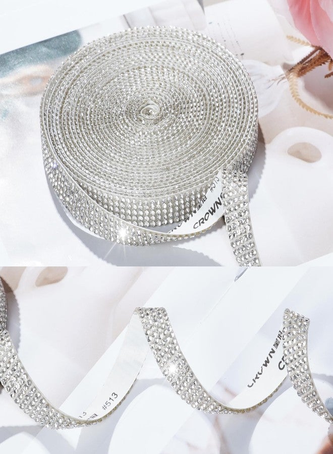 Marrywindix 5 Yards Self Adhesive Rhinestone Ribbons Glittery Sliver Crystal Strips Diamond Crystal Rhinestone Ribbon Roll Stickers for DIY Crafts Fabric Car Shoes Decoration - Image 5